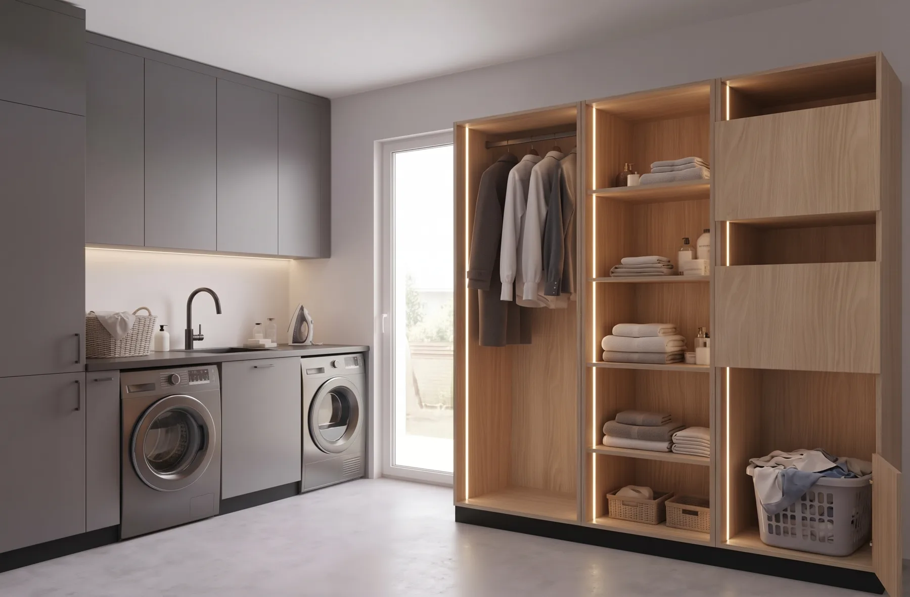 Kova · Muebles modulares · Laundry · Columna con cesto · Columna laundry · Columna · Abierto · Abierto con barral